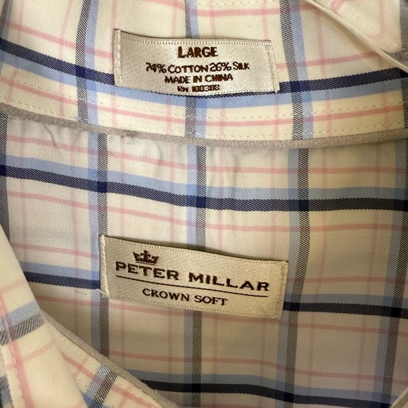 Men's pink blue and white checkered button down silk blend large - Picture 4 of 9
